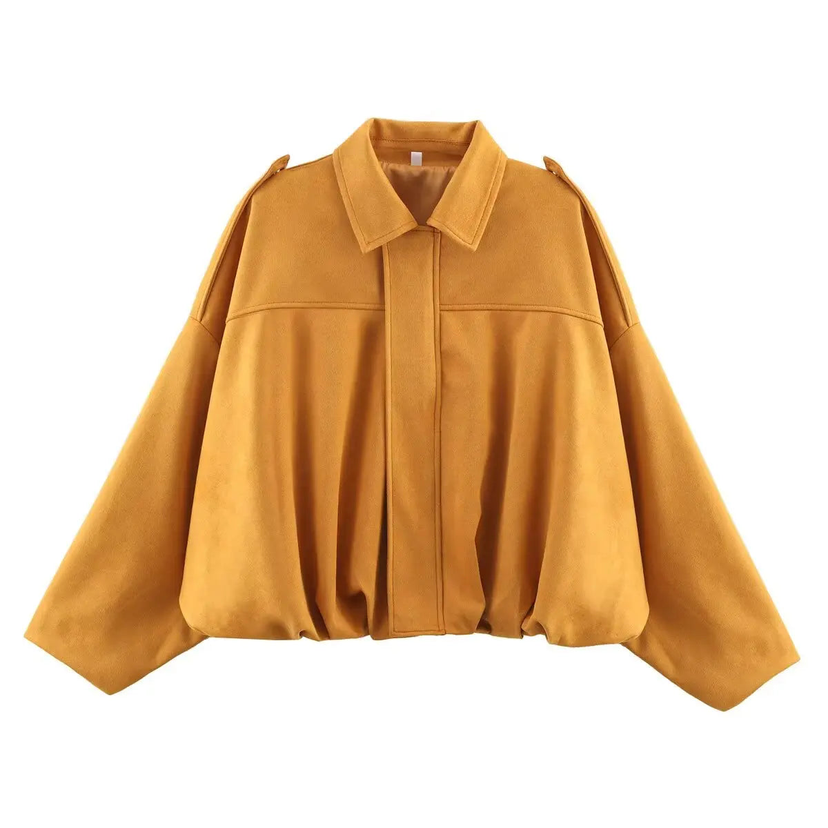 ETJ 2025 Spring new women's suede texture effect Loose version of fashion lapel shoulder bomber jacket
